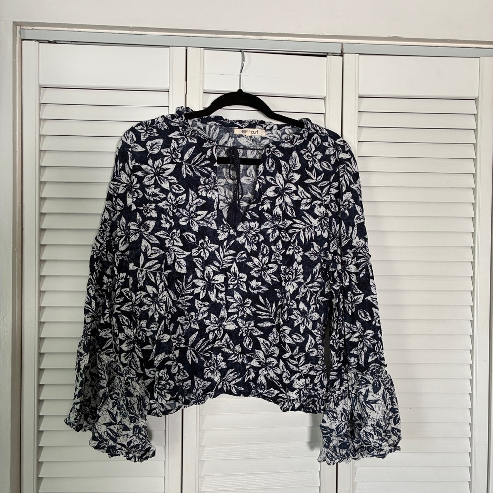 Rip Curl Navy and White Floral Blouse